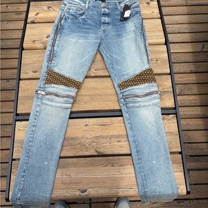 AMIRI Blue Slim Jeans with Moto-Style Paneling